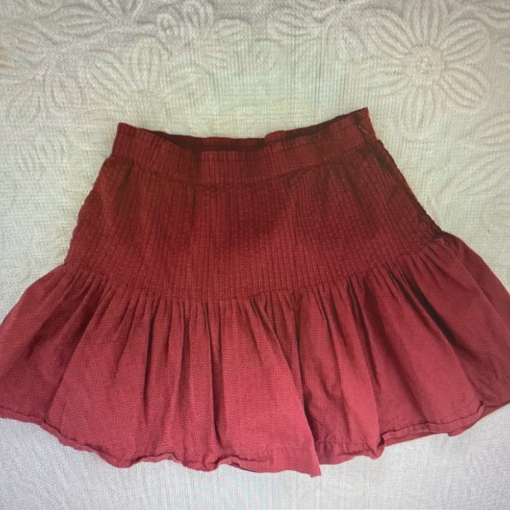 Anthropologie Wine Red Smocked Hem Skater Skirt